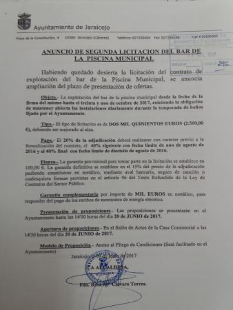 Imagen 2ª Licitacion bar piscina municipal.