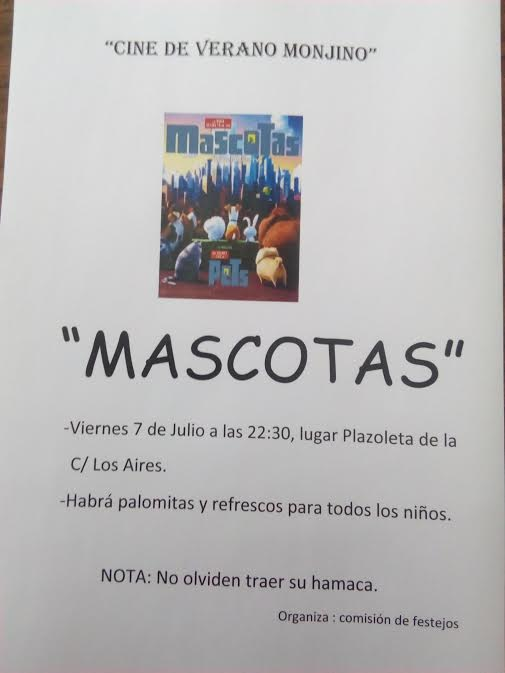 Imagen CINE DE VERANO MONJINO (MASCOTAS)